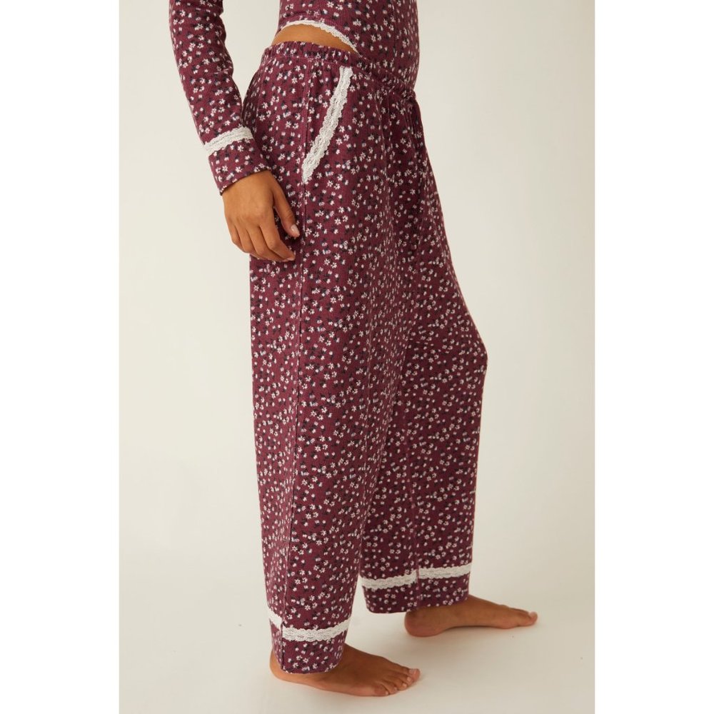 FREE PEOPLE Sugar Dreams Sleep Pants / Wine Combo - Picture 3 of 6